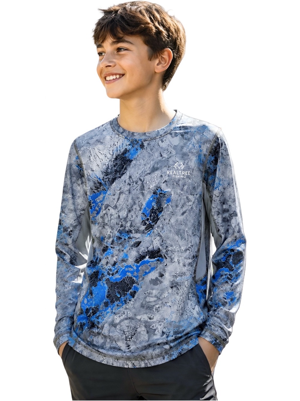 Boys Fishing Performance Long Sleeve Shirt UPF Size Large Realtree
